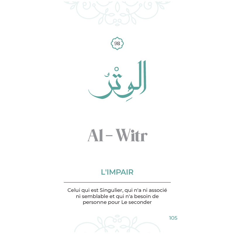 99 Noms D’Allah Tirés Du Coran Et De La Sunna Al-Hadîth Livres > Islam > Invocations (Dou'as) Librairie Musulmane Al-imen