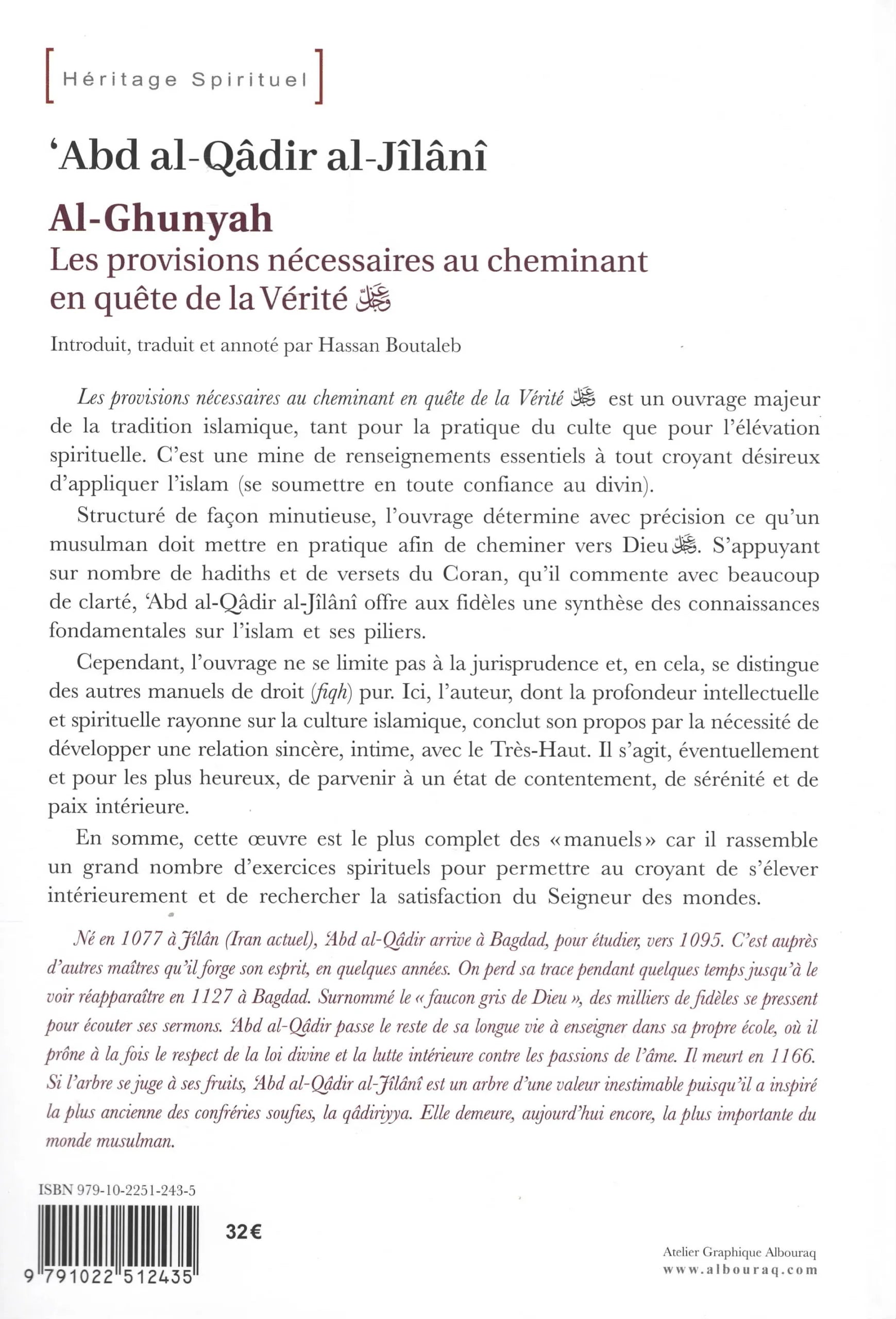 Al-Ghunyah - les provisions nécessaires au cheminant en quête de la Vérité - Abd al-Qadir al-Jilani - éditions Al Bouraq Verso