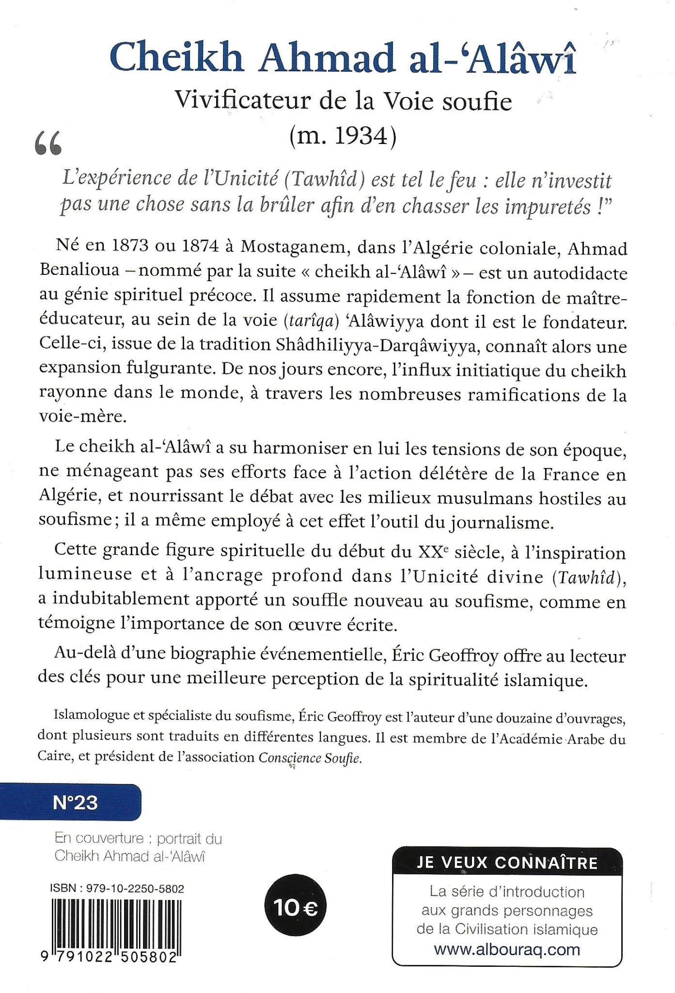 Cheikh Ahmad al - ‘Alâwî – Vivificateur de la Voie soufie d'Eric Geoffroy - Livres par édition par Al Bouraq disponible chez Al - imen