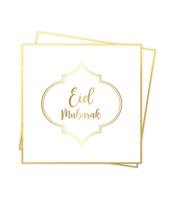 Serviettes Aïd Moubarak Hadieth Benelux Décorations Blanc/Or 6013844758758 Librairie Musulmane Al-imen
