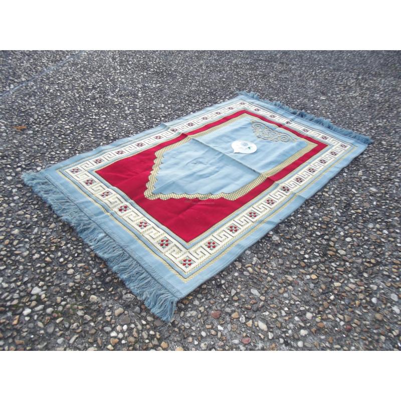 Tapis de prières avec boussole intégrée +mode d'emploi - COULEUR BLEU - cadre rouge disponible chez Al - imen